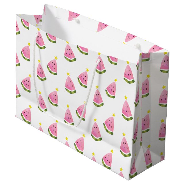 Tropical Watermelon Sommer Weihnachtsgeschenk Tasc Große Geschenktüte (Vorderseite Schrägansicht)