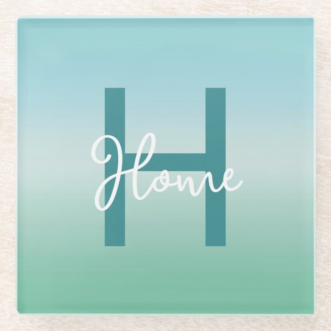 Tropical Waters Gradient Monogram Name  Glasuntersetzer (Vorderseite)