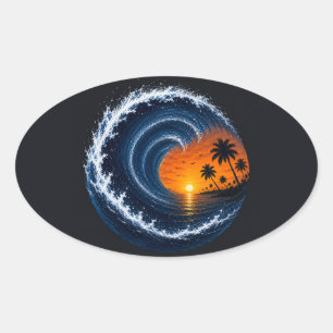 Tropical Wave Sonnenuntergang Surf Logo-Shirt Oz Ovaler Aufkleber