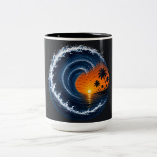 Tropical Wave Sunset Surf Logo-Shirt Oceanstrude Zweifarbige Tasse