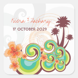 Tropical Waves Hibisken Summer Wedding Stickers