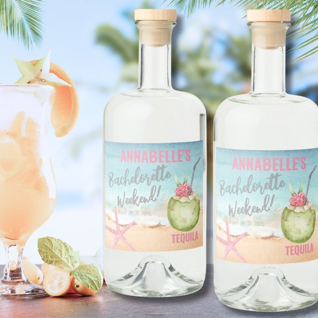 Tropical Wedding Bachelorette Weekend Alkoholflaschenetikett (Bachelorette Party Weekend Liquor Bottle Label)
