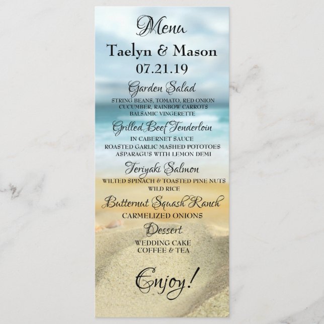 Tropical Wedding Beach Scene Wedding Menu Card Menükarte (Vorderseite)