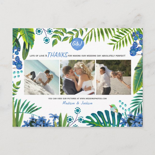 Tropical Wedding Blätter Vielen Dank | 3 FOTOS Postkarte (Vorderseite)