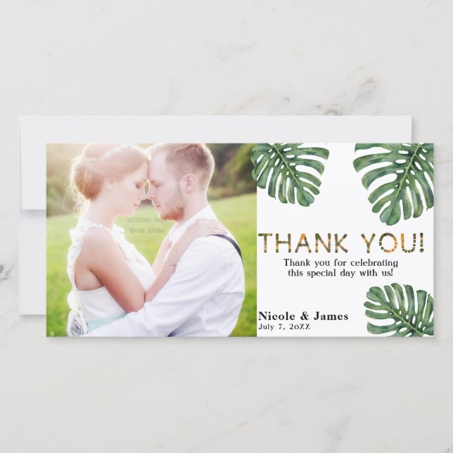 Tropical Wedding Foto Jungle Safari Vielen Dank Dankeskarte (Vorderseite)