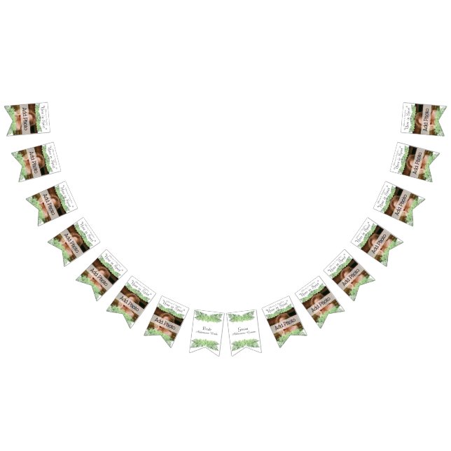 Tropical Wedding Green Palm Blätter Weißes Foto Wimpelkette (Alle)