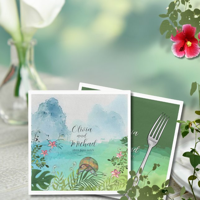 Tropical Wedding Napkin Charming Sea Turtle Decor Serviette (Tropical Wedding Napkin Charming Sea Turtle Decor)