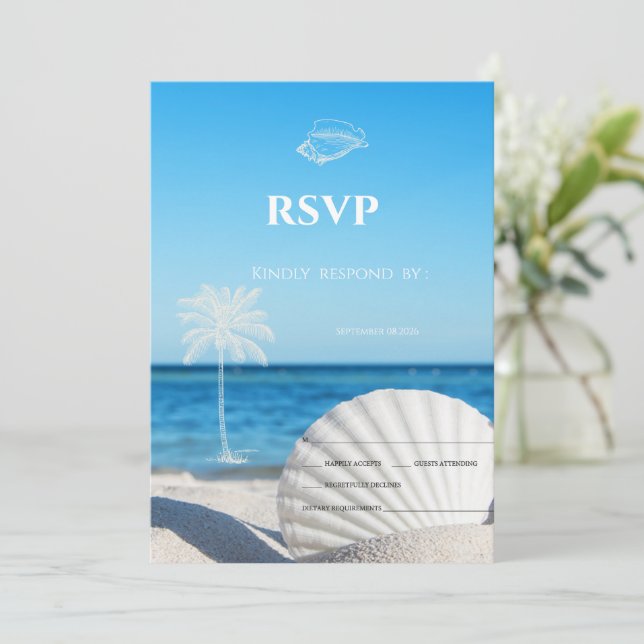 Tropical Wedding Ocean Beach RSVP   Einladung (Stehend Vorderseite)