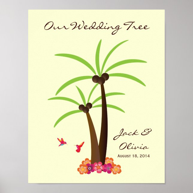 Tropical Wedding Palm Tree Thumbprint Gäestbook Poster (Vorne)