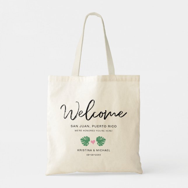 Tropical Welcome Hotel Bag Hochzeit in Urlaubsort Tragetasche (Rückseite)