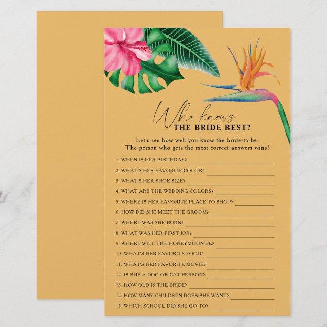 Tropical - Wer kennt das beste Spiel der Braut (Vorne/Hinten)