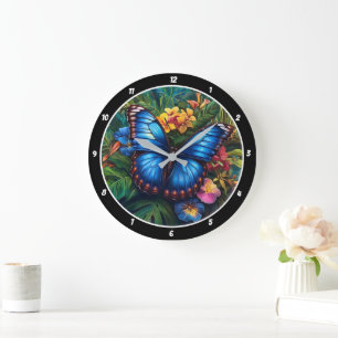 Tropical Whisper" - Blaue Schmetterling Große Wanduhr