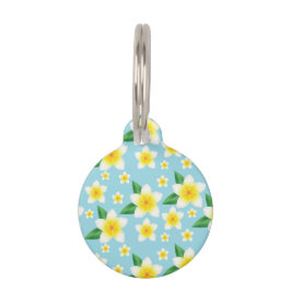Tropical White Frangipani Blume & Custom Info Haustiermarke