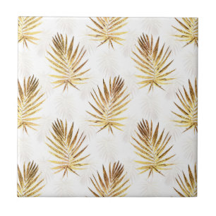 Tropical White Gold Palm Blätter Grüne Fliese