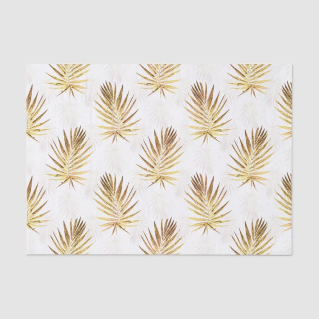 Tropical White Gold Palm Blätter Grüne Seidenpapier (Vorderseite)