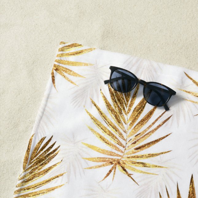 Tropical White Gold Palm Blätter Grüne Strandtuch (Beispiel)