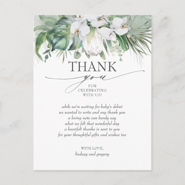 Tropical White King Protea Babydusche Danke Postkarte (Vorderseite)