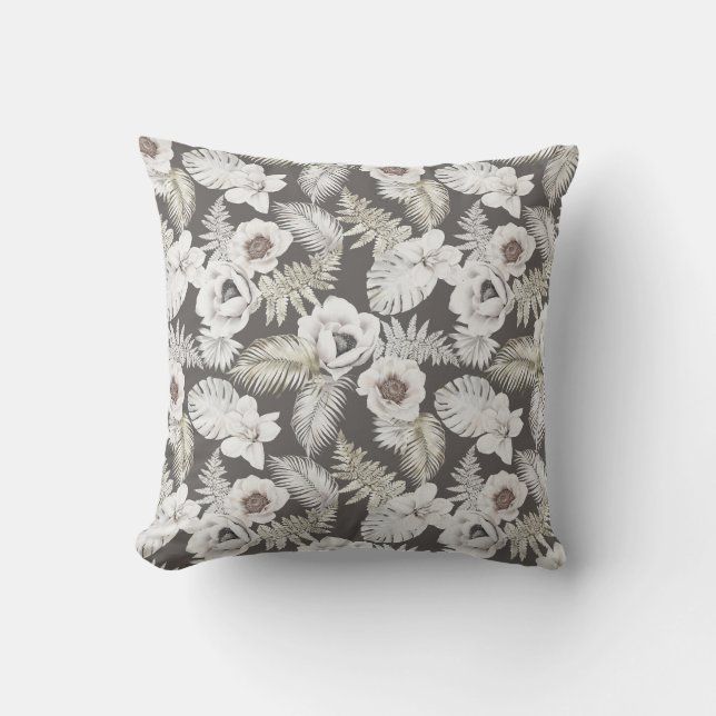 Tropical White Summer Florals Kissen (Vorderseite)