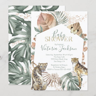 Tropical Wild Animal Palm Gold Baby Dusche Einladung