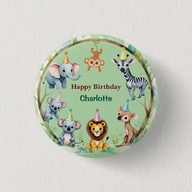 Tropical Wild One Jungle Safari Tiere Geburtstag Button (Vorderseite)