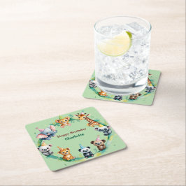 Tropical Wild One Jungle Safari Tiere Geburtstag Rechteckiger Pappuntersetzer