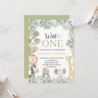 Tropical Wild One Safari Animals Boy 1. Geburtstag Einladung