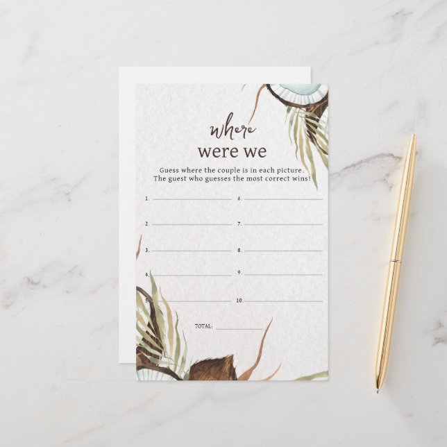 Tropical Wo waren wir Brautparty-Spiel (Vorderseite/Rückseite Beispiel)