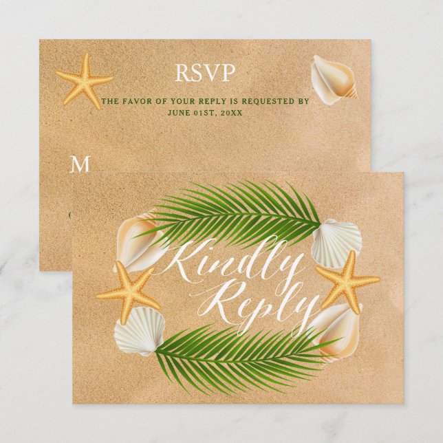 Tropical Wreath Sandy Beach Wedding UAWG RSVP Karte (Vorne/Hinten)