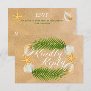 Tropical Wreath Sandy Beach Wedding UAWG RSVP Karte