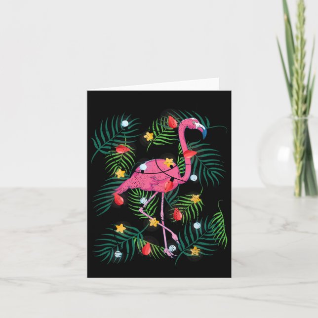 Tropical Xmas Funny Pink Flamingo Hawaiian Christm Karte (Vorderseite)