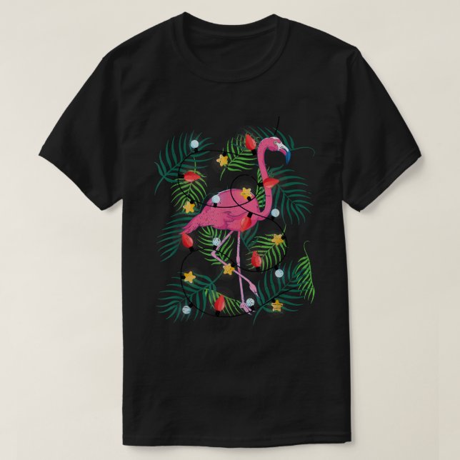 Tropical Xmas Funny Pink Flamingo Hawaiian Christm T-Shirt (Design vorne)