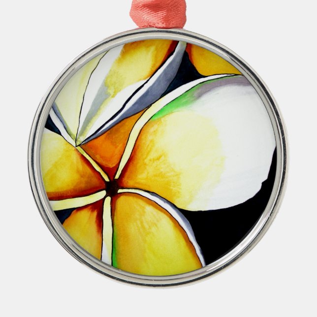 Tropical Yellow Frangipani Blume Originale Kunst Ornament Aus Metall (Vorne)