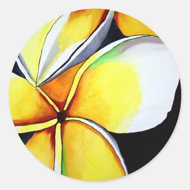 Tropical Yellow Frangipani Blume Originale Kunst Runder Aufkleber (Vorderseite)