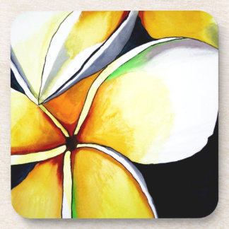 Tropical Yellow Frangipani Blume Originale Kunst Untersetzer