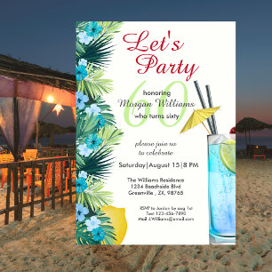 Tropicaler Sommer Blau Cocktail 60. Geburtstagsfei Einladung