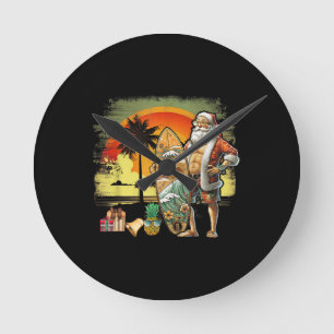 Tropicaler Sommer Surfing Santa Claus 6 Pack Weihn Runde Wanduhr