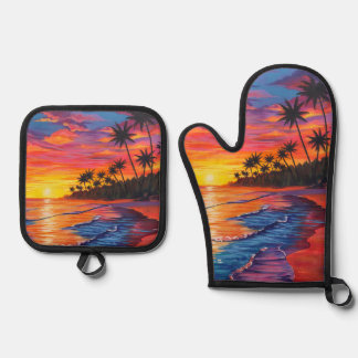 Tropicaler Sonnenuntergang-Topflappen Ofenhandschuh & Topflappen-Set