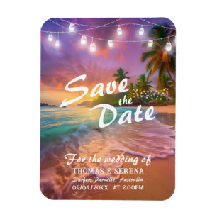 Tropicaler Sonnenuntergangsstrand QR-Code Save The Magnet