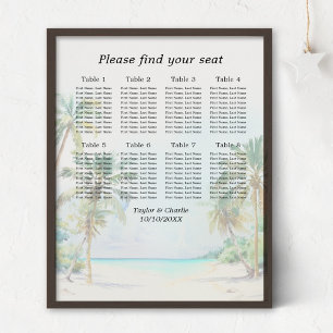 Tropicaler Strandhochzeits-Sitzplan für 8 Tische Poster