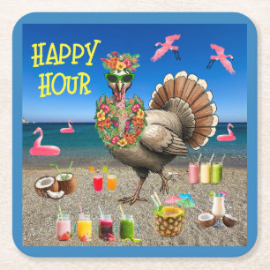 Tropicaler Truthahn Happy Hour Erntedankfest Rechteckiger Pappuntersetzer
