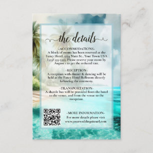 Tropicaler Wasserfarben-Hochzeitsdetails QR-Code Begleitkarte