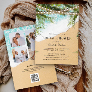 Tropicalische Strandlichter Foto QR Code Brautpart Einladung