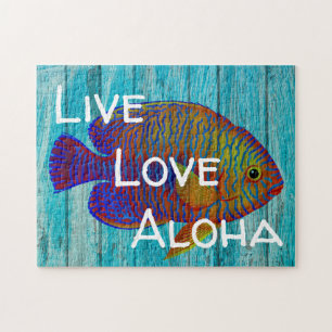 Tropicalisches Fisch-Strand-Schild 'Live Love Aloh