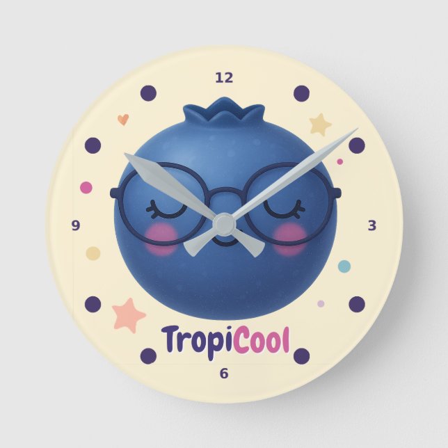 TropiCool Blueberry - Niedliche Kawaii-Fruchtsauer Runde Wanduhr (Vorderseite)