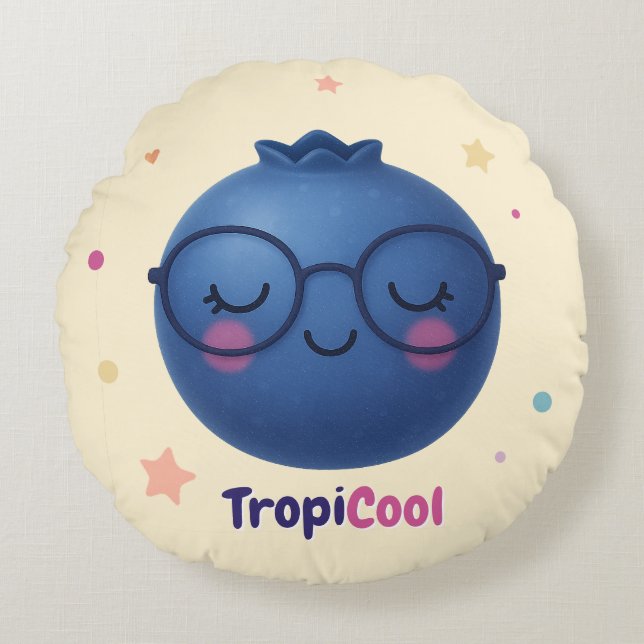 TropiCool Blueberry - Runder Kawaii-Obst Rundes Kissen (Vorderseite)