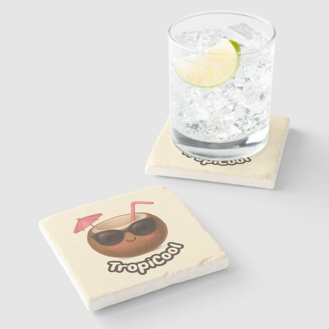 TropiCool Coconut - Niedlicher Sommer Stone Unters Steinuntersetzer (Seitenansicht)