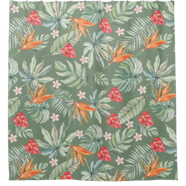 Tropics Blume und Foliage Fantasy Pattern Duschvorhang (Vorderseite)