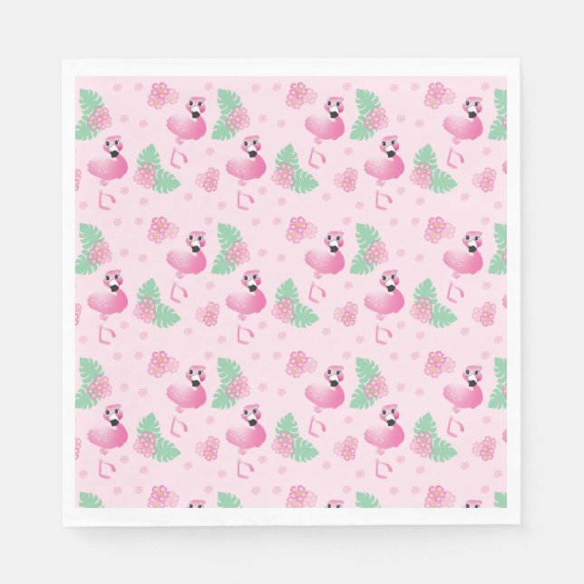 Tropics Flamingo Bird Blume Muster Tropical Pink Serviette (Vorderseite)