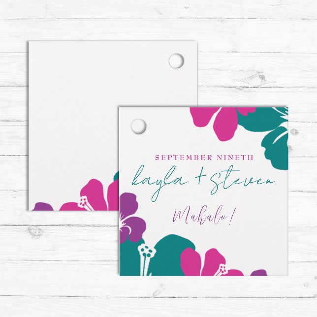 Tropisch Aquamarin rosa Lila Hibiskus Platz Geschenkanhänger (Von Creator hochgeladen)