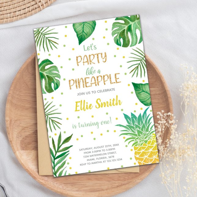Tropisch bearbeitbare Summer Party Card Einladung (Green Pineapple Invitations)